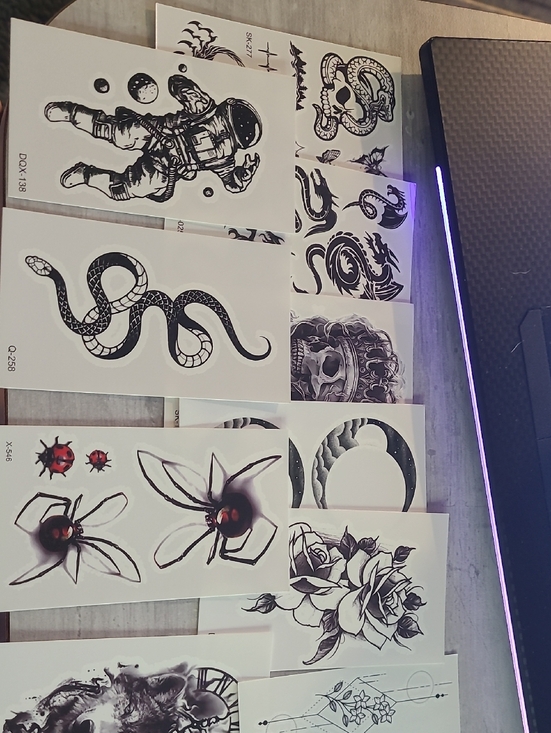 Other - 10 Black Temporary Tattoo Sheet Set — Space, Snake, Skull & Floral Designs